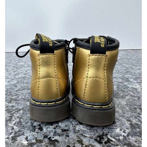 Dr Martens Toddler Girls Size 4 Brooklee B Gold Patent Lace Up Side Zip Boots - Picture 7 of 10